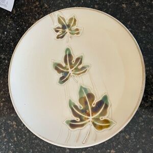 Set/4 Stoneware 8.5” Lunch Plates Pier 1 Autumn Leaves Beige Hand-painted Dishes